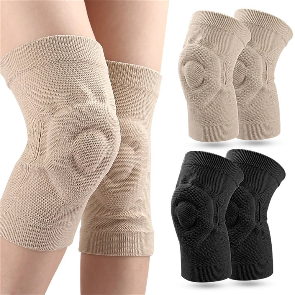 077 1Pair Sports Knee Sleeves Anti Slip Breathable Compression Support Brace for Running / Cycling / Dancing - Skin Color / M - 7