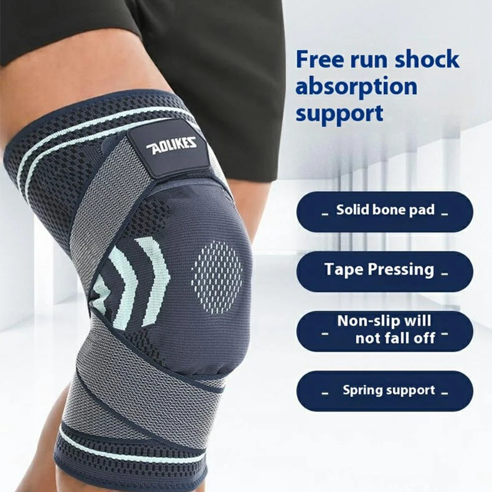 AOLIKES 7731 1Pc Basketball Knee Brace Silicone Padded Knee Support Running Knee Compression Sleeve - Navy Blue M - 2