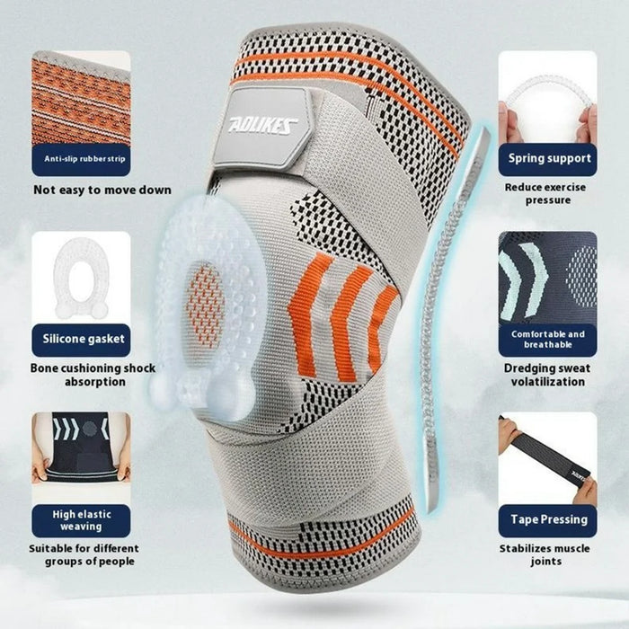 AOLIKES 7731 1Pc Basketball Knee Brace Silicone Padded Knee Support Running Knee Compression Sleeve - Navy Blue M - 3