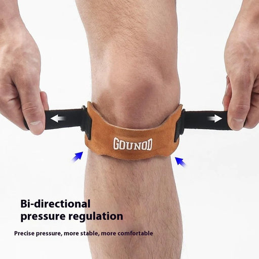 GOUNOD H15 1Pc Sports Compression Knee Strap Double Layer Cowhide Leather Patella Support for Running / Cycling - Brown - 2