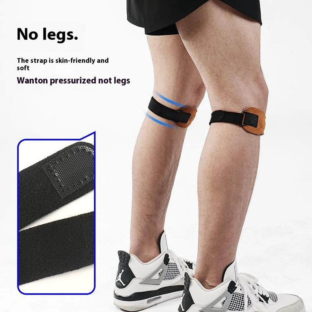 GOUNOD H15 1Pc Sports Compression Knee Strap Double Layer Cowhide Leather Patella Support for Running / Cycling - Brown - 3
