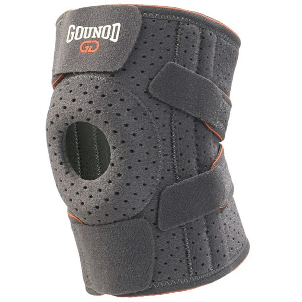 GOUNOD HJ0106 1Pc Sports Knee Brace Support Joint Protection Compression Sleeve with Steel Bar for Running / Cycling - Grey+Orange - 1