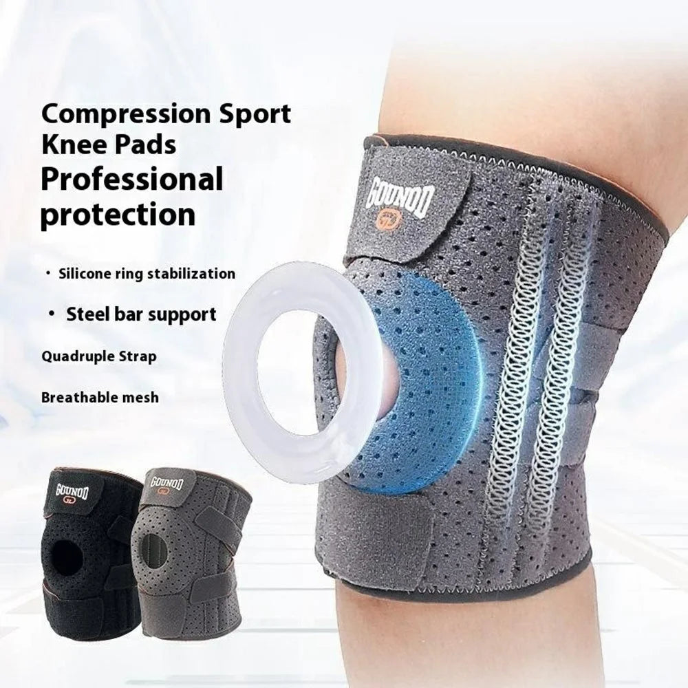 GOUNOD HJ0106 1Pc Sports Knee Brace Support Joint Protection Compression Sleeve with Steel Bar for Running / Cycling - Grey+Orange - 2