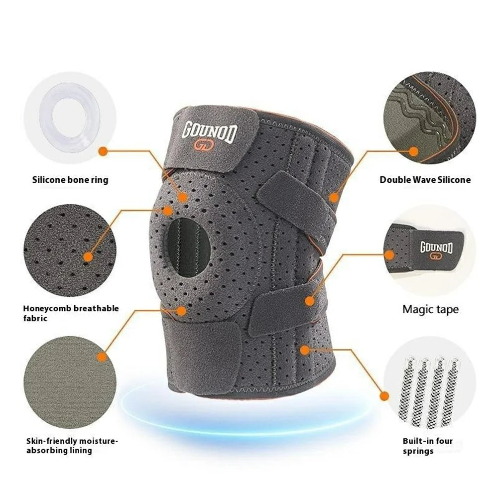 GOUNOD HJ0106 1Pc Sports Knee Brace Support Joint Protection Compression Sleeve with Steel Bar for Running / Cycling - Grey+Orange - 4