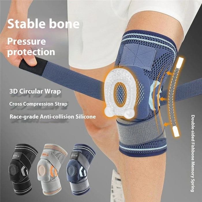VILICO AB160 1Pc Sports Knee Brace Breathable Double Compression Straps Joint Support Knee Sleeve - Navy Blue / M - 2