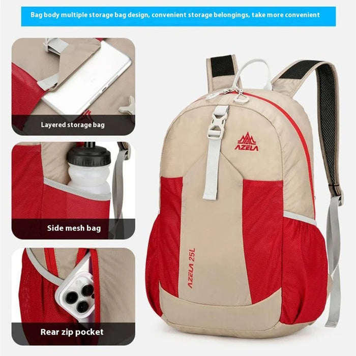 AZELA A1341 Lightweight Foldable Backpack Waterproof Nylon Shoulder Bag for Outdoor Hiking Camping - Khaki - 7