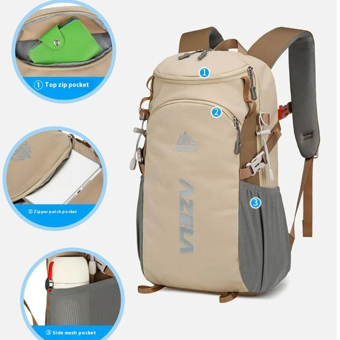 AZELA A1323 Large Capacity Lightweight Outdoor Sports Backpack Waterproof Nylon Hiking Daypack - Khaki - 7