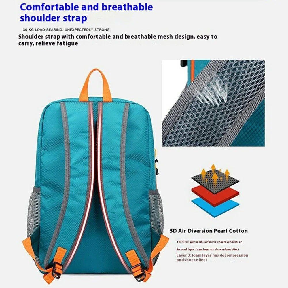 VANAHEIMR 528 Foldable Hiking Backpack Lightweight Polyester Laptop Storage Outdoor Travel Bag - Lake Blue - 3
