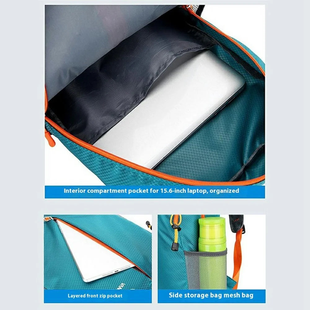VANAHEIMR 528 Foldable Hiking Backpack Lightweight Polyester Laptop Storage Outdoor Travel Bag - Lake Blue - 4