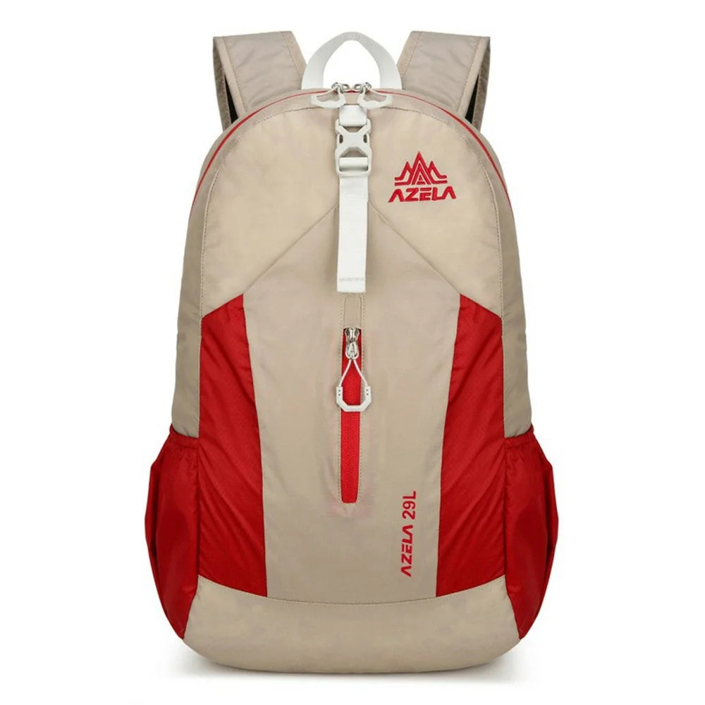 AZELA A1342 Lightweight Nylon Foldable Backpack Outdoor Hiking Climbing Travel Daypack - Khaki+Red - 1
