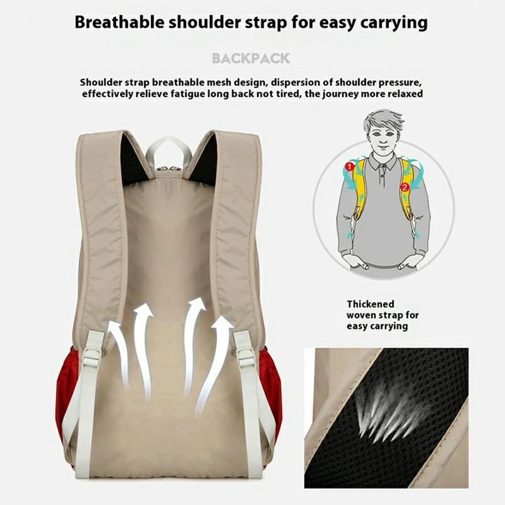 AZELA A1342 Lightweight Nylon Foldable Backpack Outdoor Hiking Climbing Travel Daypack - Khaki+Red - 3
