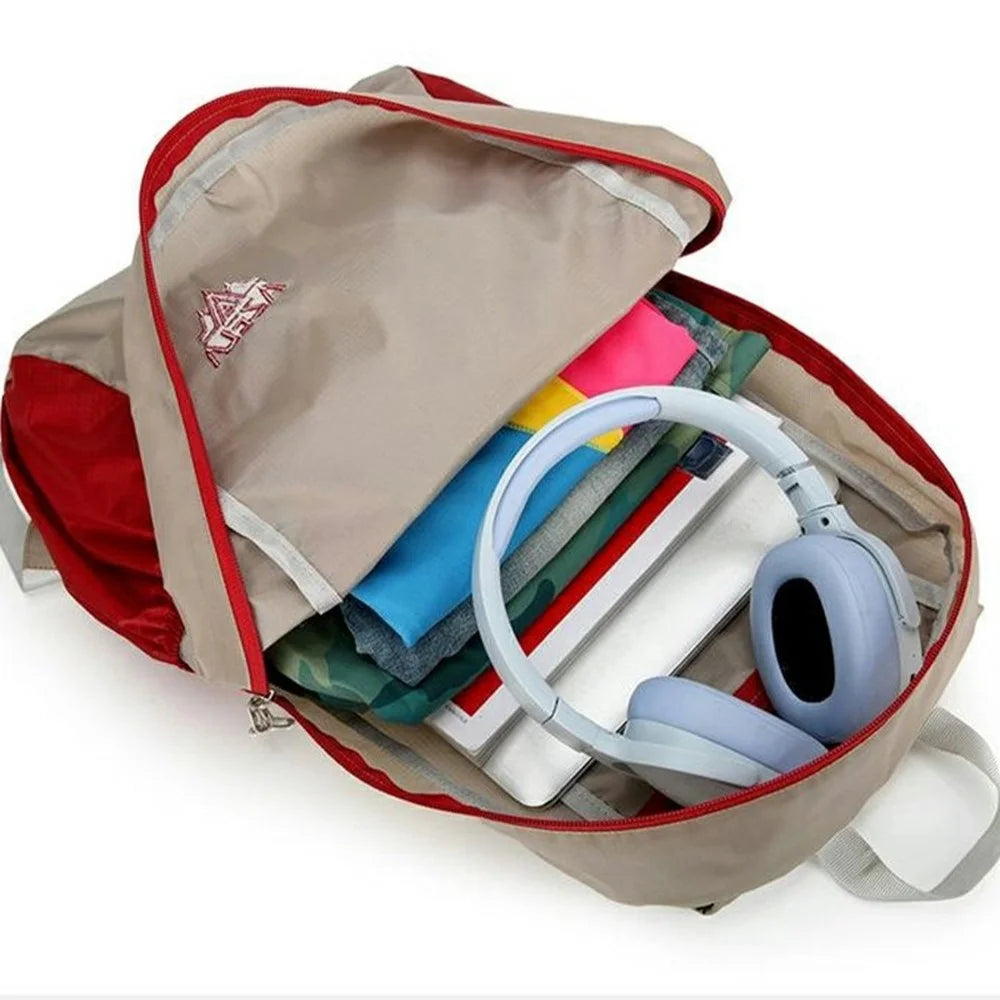 AZELA A1342 Lightweight Nylon Foldable Backpack Outdoor Hiking Climbing Travel Daypack - Khaki+Red - 4