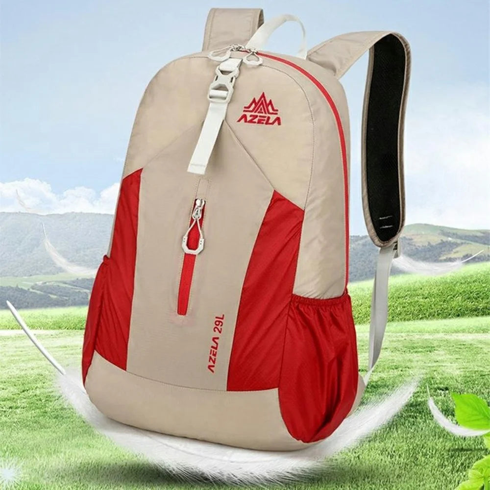 AZELA A1342 Lightweight Nylon Foldable Backpack Outdoor Hiking Climbing Travel Daypack - Khaki+Red - 7
