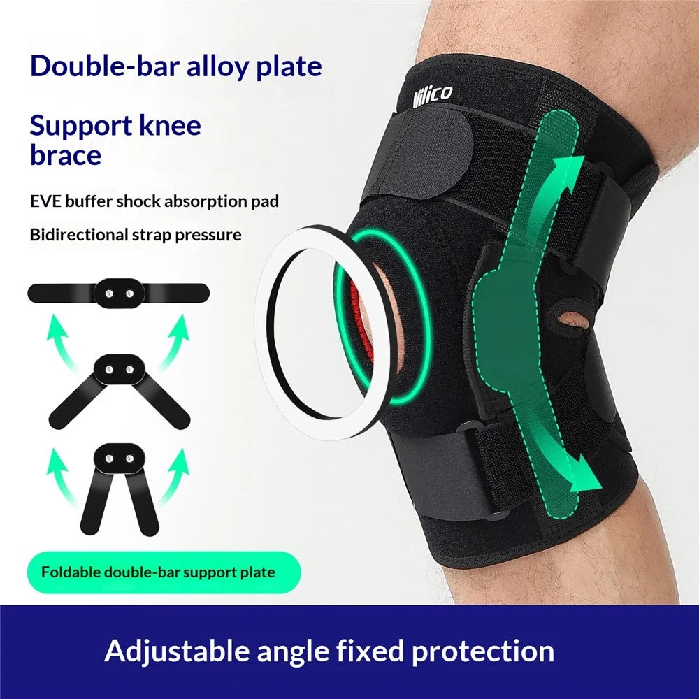 VILICO AB115 1Pc Sports Outdoor Knee Brace Foldable Alloy Plate Support Shock Absorbing Silicone Strap Compression Knee Sleeve, Black - L - 3