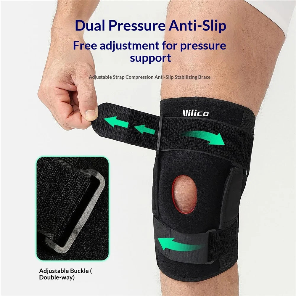VILICO AB115 1Pc Sports Outdoor Knee Brace Foldable Alloy Plate Support Shock Absorbing Silicone Strap Compression Knee Sleeve, Black - L - 4