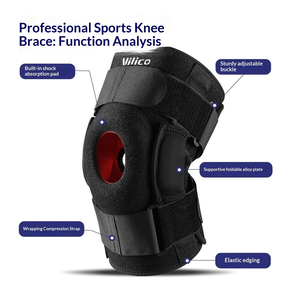 VILICO AB115 1Pc Sports Outdoor Knee Brace Foldable Alloy Plate Support Shock Absorbing Silicone Strap Compression Knee Sleeve, Black - L - 5