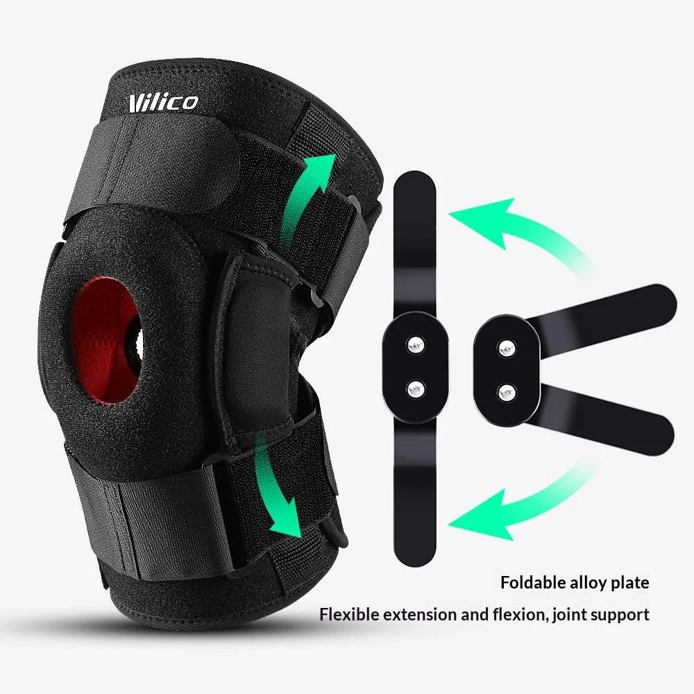 VILICO AB115 1Pc Sports Outdoor Knee Brace Foldable Alloy Plate Support Shock Absorbing Silicone Strap Compression Knee Sleeve, Black - L - 6