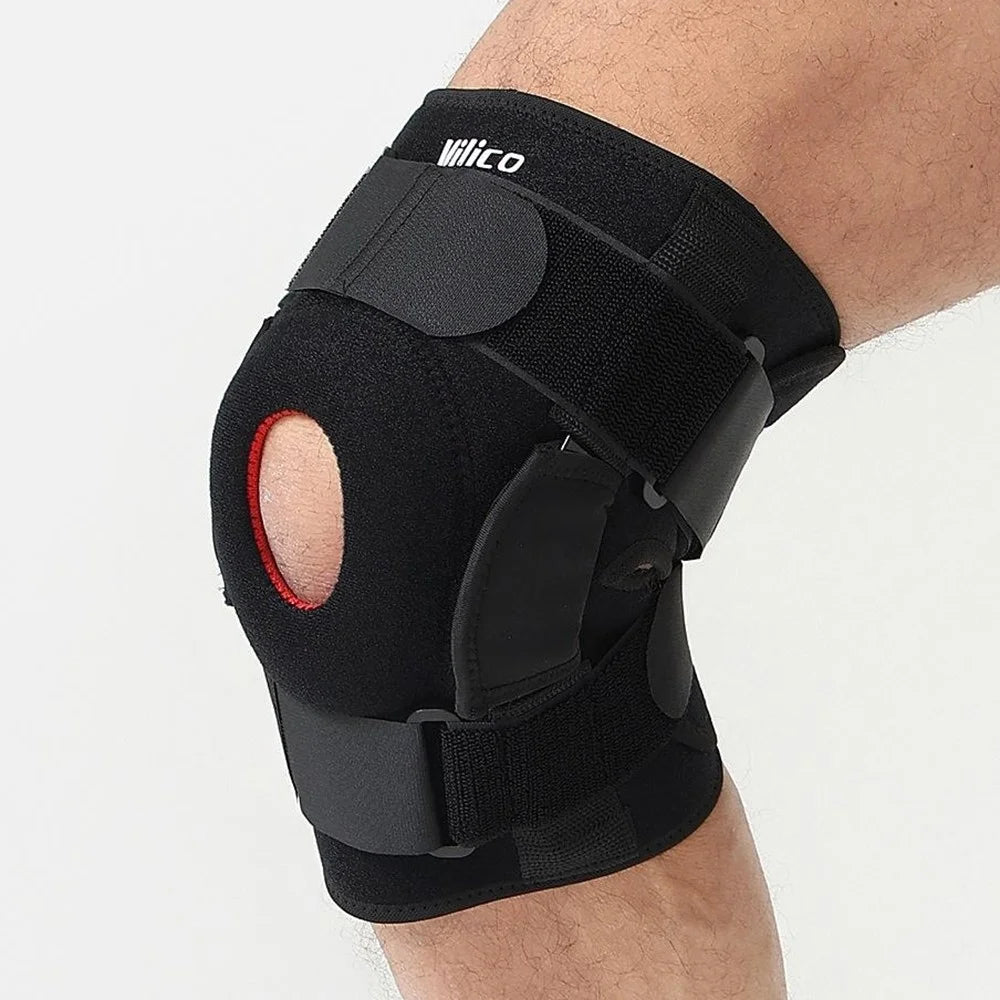 VILICO AB115 1Pc Sports Outdoor Knee Brace Foldable Alloy Plate Support Shock Absorbing Silicone Strap Compression Knee Sleeve, Black - L - 7