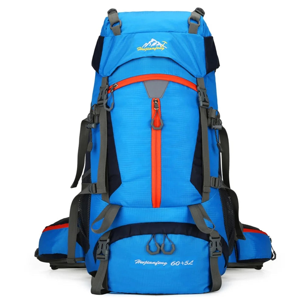 65L Hiking Backpack Large Capacity Water Resistant Camping Bag Multi Functional Travel Backpack - Baby Blue - 1