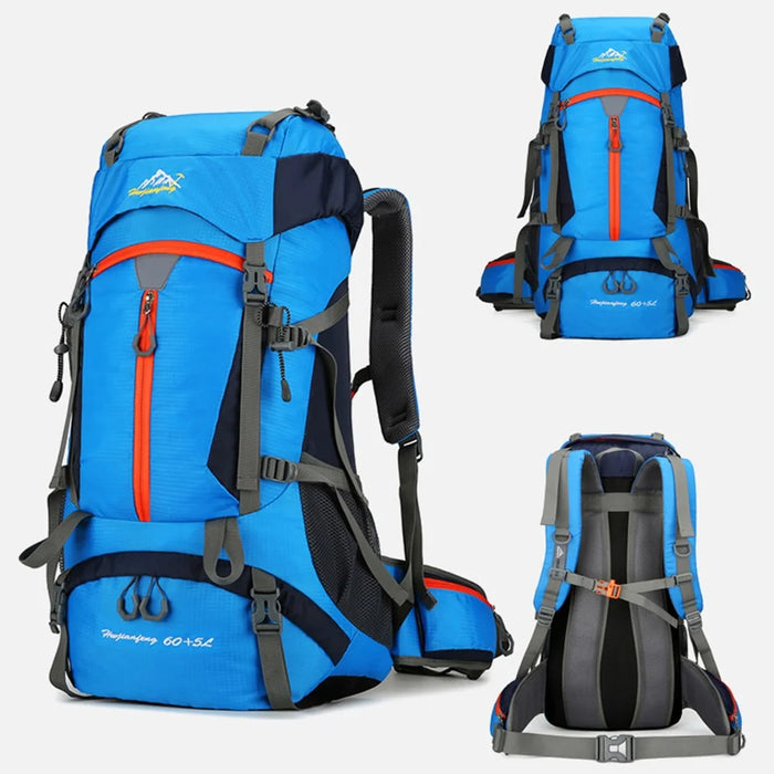 65L Hiking Backpack Large Capacity Water Resistant Camping Bag Multi Functional Travel Backpack - Baby Blue - 2