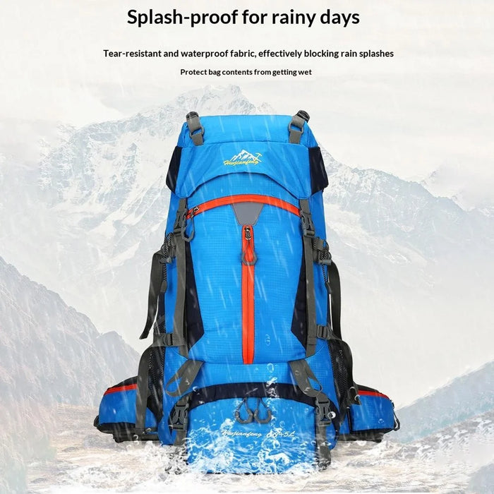 65L Hiking Backpack Large Capacity Water Resistant Camping Bag Multi Functional Travel Backpack - Baby Blue - 3