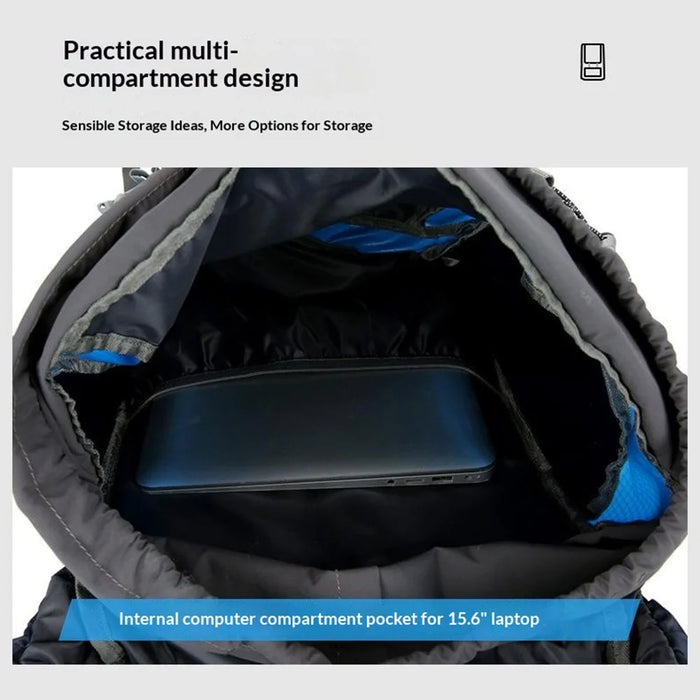 65L Hiking Backpack Large Capacity Water Resistant Camping Bag Multi Functional Travel Backpack - Baby Blue - 7