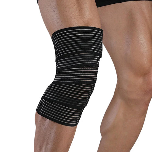 VBOSI 8224V 1Pc Adjustable Knee Support Strap 180cm Elastic Compression Bandage for Cycling Running Fitness - Black - 1