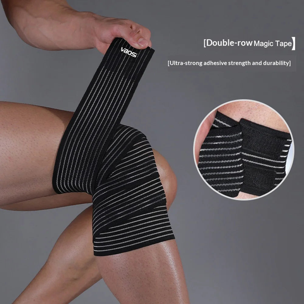 VBOSI 8224V 1Pc Adjustable Knee Support Strap 180cm Elastic Compression Bandage for Cycling Running Fitness - Black - 2