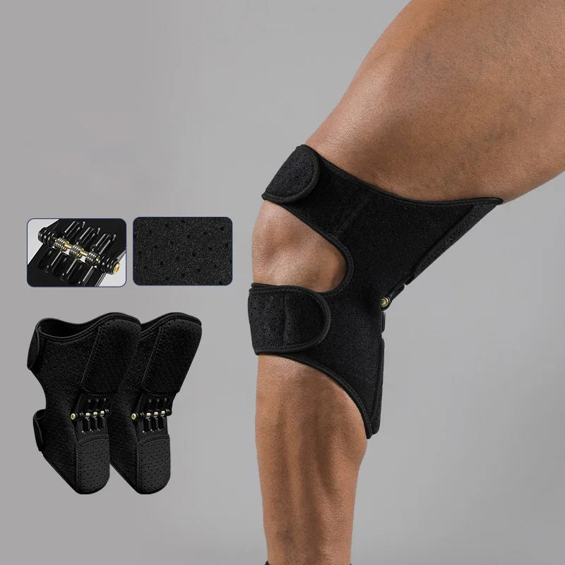 VBOSI 1103V 1 Pair Knee Brace Spring Support Hinged Patella Stabilizer Magic Tape Compression Strap for Hiking Running - M Black - 1