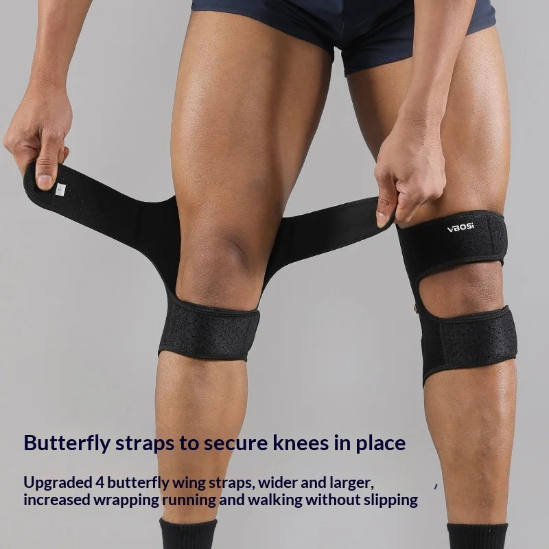 VBOSI 1103V 1 Pair Knee Brace Spring Support Hinged Patella Stabilizer Magic Tape Compression Strap for Hiking Running - M Black - 2