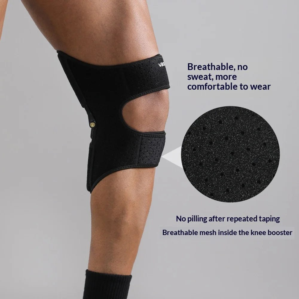 VBOSI 1103V 1 Pair Knee Brace Spring Support Hinged Patella Stabilizer Magic Tape Compression Strap for Hiking Running - M Black - 3