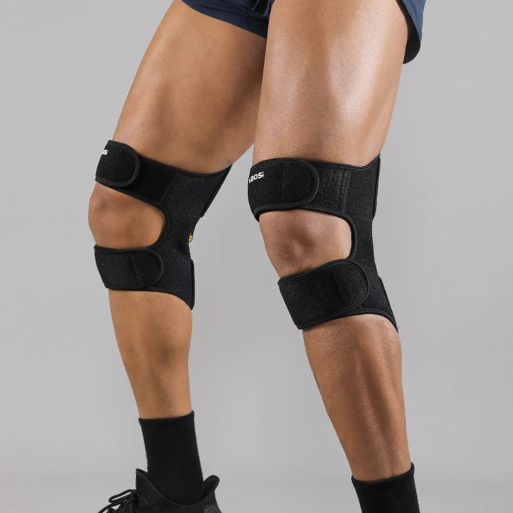 VBOSI 1103V 1 Pair Knee Brace Spring Support Hinged Patella Stabilizer Magic Tape Compression Strap for Hiking Running - M Black - 4