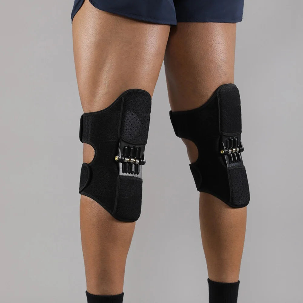 VBOSI 1103V 1 Pair Knee Brace Spring Support Hinged Patella Stabilizer Magic Tape Compression Strap for Hiking Running - M Black - 5
