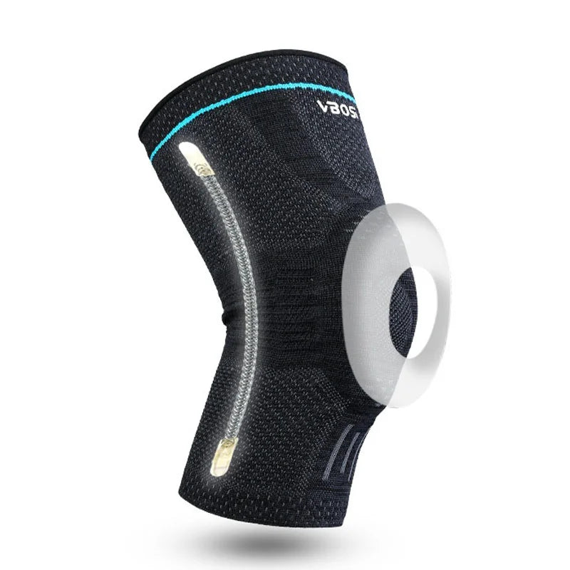 VBOSI 9977V 1Pc 3D Knitted Breathable Knee Support Carbon Steel Spring Stabilizer Knee Brace for Running Basketball Fitness - M/Dark Gray - 1
