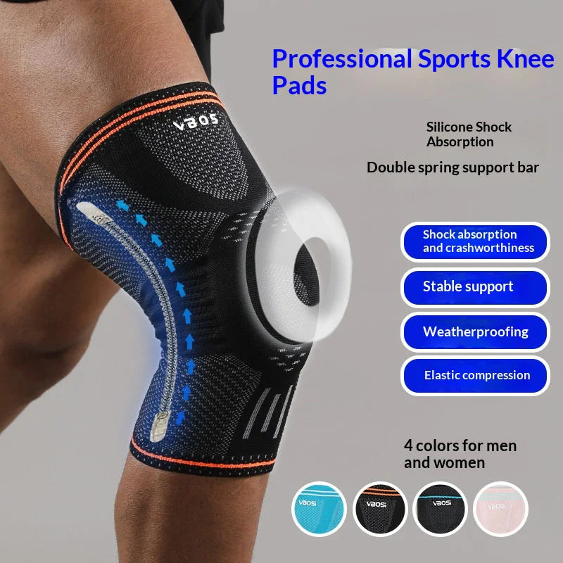 VBOSI 9977V 1Pc 3D Knitted Breathable Knee Support Carbon Steel Spring Stabilizer Knee Brace for Running Basketball Fitness - M/Dark Gray - 2