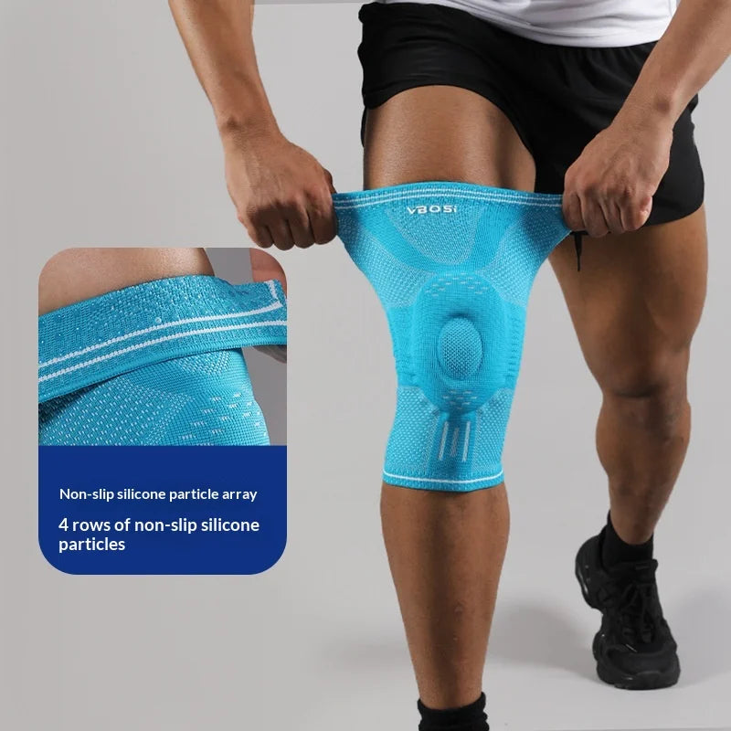 VBOSI 9977V 1Pc 3D Knitted Breathable Knee Support Carbon Steel Spring Stabilizer Knee Brace for Running Basketball Fitness - M/Dark Gray - 4