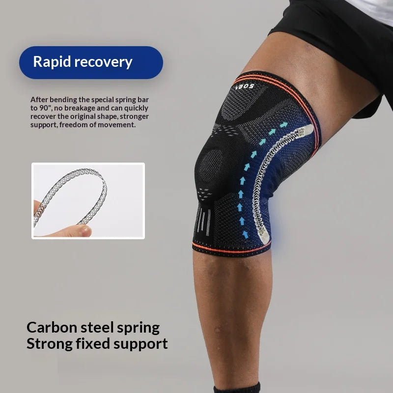 VBOSI 9977V 1Pc 3D Knitted Breathable Knee Support Carbon Steel Spring Stabilizer Knee Brace for Running Basketball Fitness - M/Dark Gray - 5