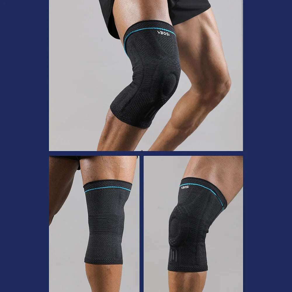 VBOSI 9977V 1Pc 3D Knitted Breathable Knee Support Carbon Steel Spring Stabilizer Knee Brace for Running Basketball Fitness - M/Dark Gray - 6