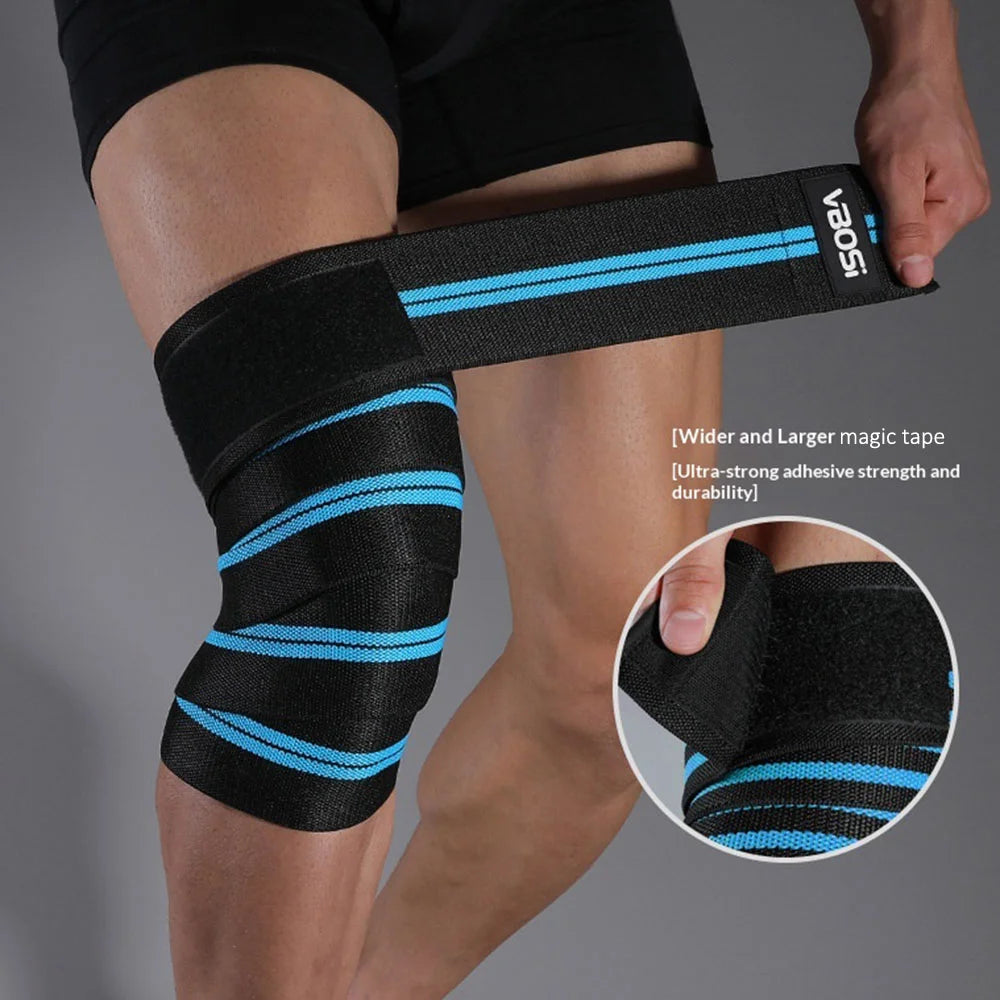 VBOSI 6324V 1Pc Knee Support Wrap Strap 8x200cm Adjustable Magic Tape Compression Band for Running Cycling Fitness - Blue - 2