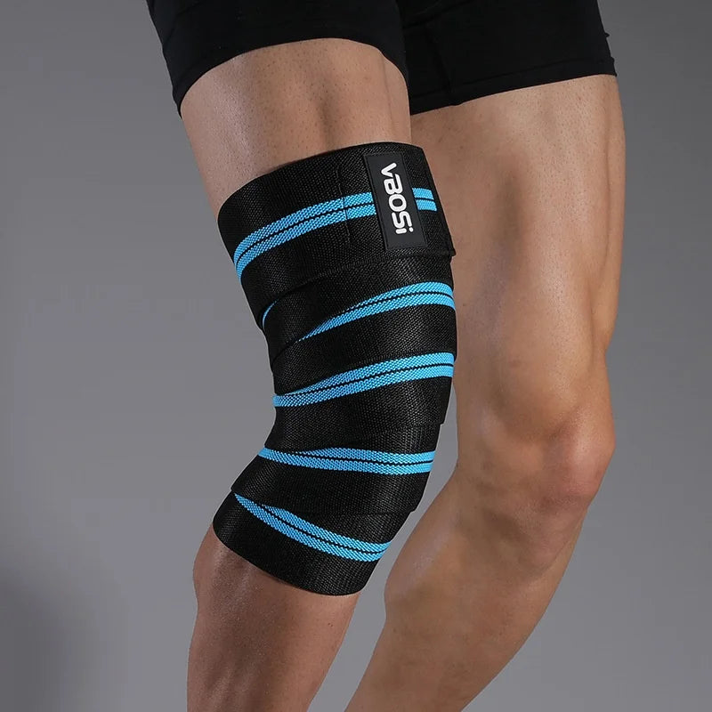 VBOSI 6324V 1Pc Knee Support Wrap Strap 8x200cm Adjustable Magic Tape Compression Band for Running Cycling Fitness - Blue - 3