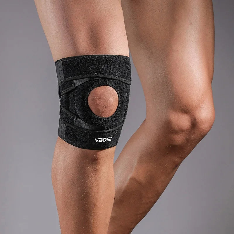 VBOSI 9038V 1Pc Sports Knee Pad Spring Stabilizer Compression Knee Support for Basketball Cycling Running - Black - 4