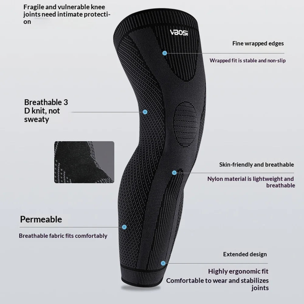 VBOSI 8167V 1Pc Extended Knee Brace 3D Knitted Anti-Slip Compression Leg Protector Sleeve for Sports - M/Black - 5
