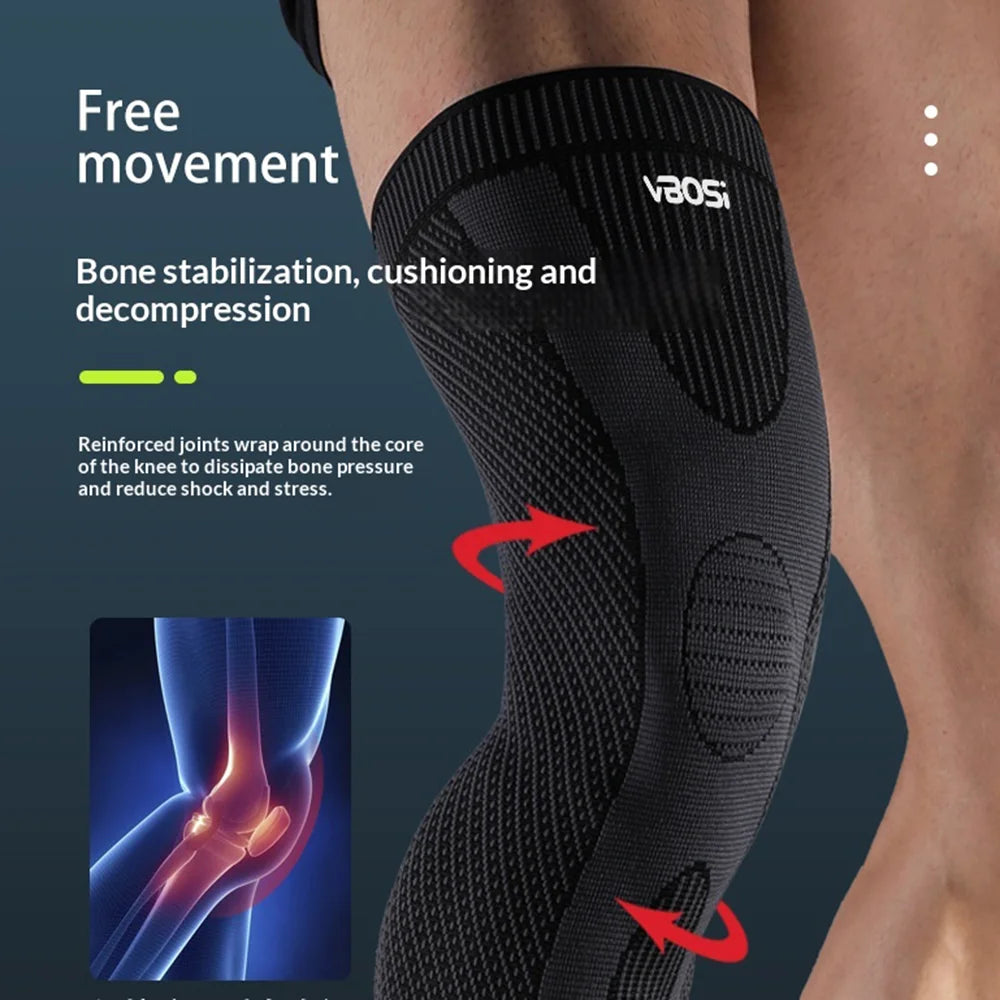 VBOSI 8167V 1Pc Extended Knee Brace 3D Knitted Anti-Slip Compression Leg Protector Sleeve for Sports - M/Black - 6