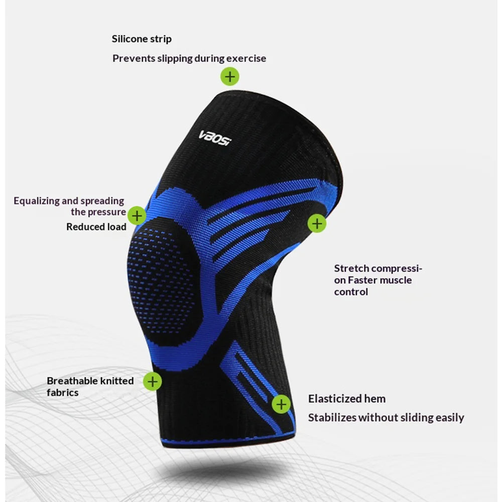 VBOSI 8777V 1Pc Sports Knee Brace Breathable Compression Non-slip Knee Support for Basketball Cycling Fitness - M/Black+Gray - 5