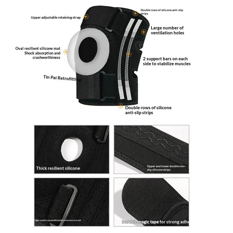 VBOSI 4238V 1Pc Knee Brace Professional Sports Knee Support Built-in 4 Springs Knee Pad for Running Cycling Basketball - L/Black - 4