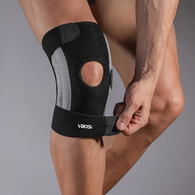 VBOSI 3038V 1Pc Knee Brace Spring Support Adjustable Compression Knee Pad for Basketball Running Hiking - Black - 3