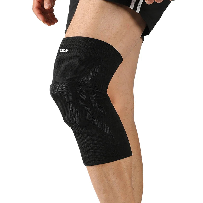 VBOSI 6677V 1Pc 3D Knitted Knee Pad Compression Knee Support with Silicone Gel Pad for Running Basketball Cycling - S/Dark Gray - 1