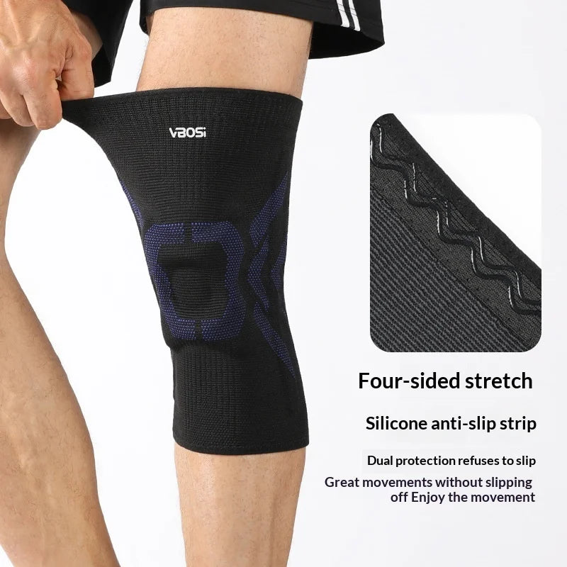 VBOSI 6677V 1Pc 3D Knitted Knee Pad Compression Knee Support with Silicone Gel Pad for Running Basketball Cycling - S/Dark Gray - 4