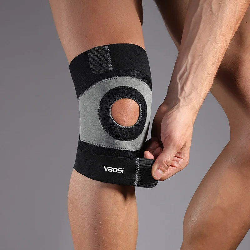 VBOSI 8138V 1Pc Sports Knee Support Neoprene Adjustable Magic Tape Compression Knee Brace for Basketball Football - One Size/Black - 4