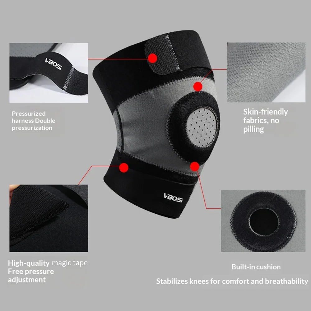 VBOSI 8138V 1Pc Sports Knee Support Neoprene Adjustable Magic Tape Compression Knee Brace for Basketball Football - One Size/Black - 7
